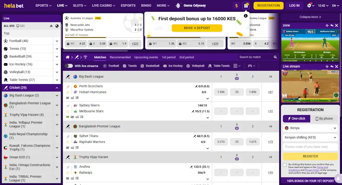 Helabet Cricket Betting Screenshot